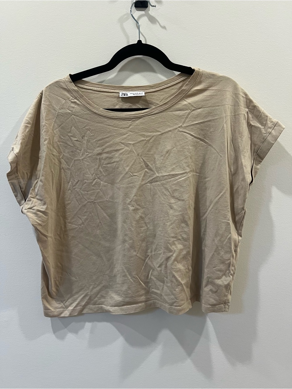 Zara Beige Boxy Short Sleeve Tee